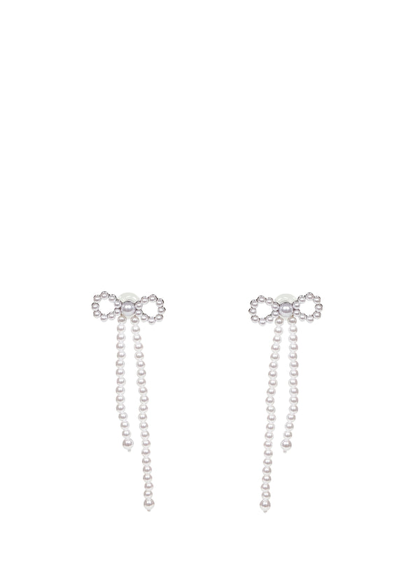 Dangle Earrings Pearl Bow Silver Переработанный Полиэстер