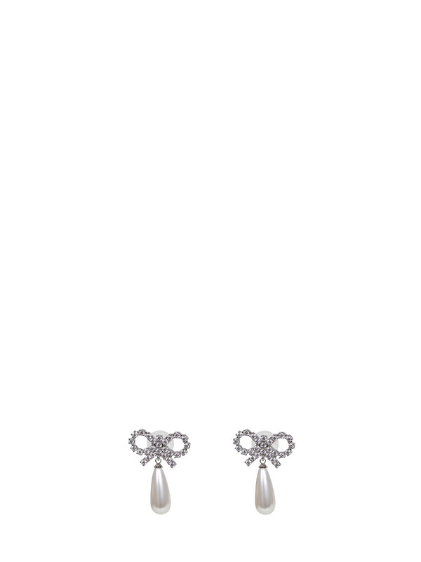 Crystal Bow Pearl Droplet Earrings Silver Metals & Alloys: Copper