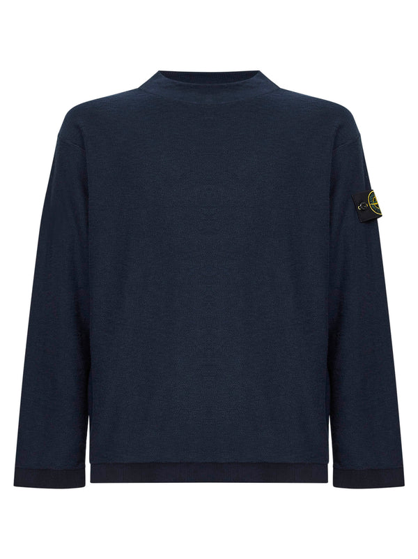 Cotton Blend Knit Sweater Blue