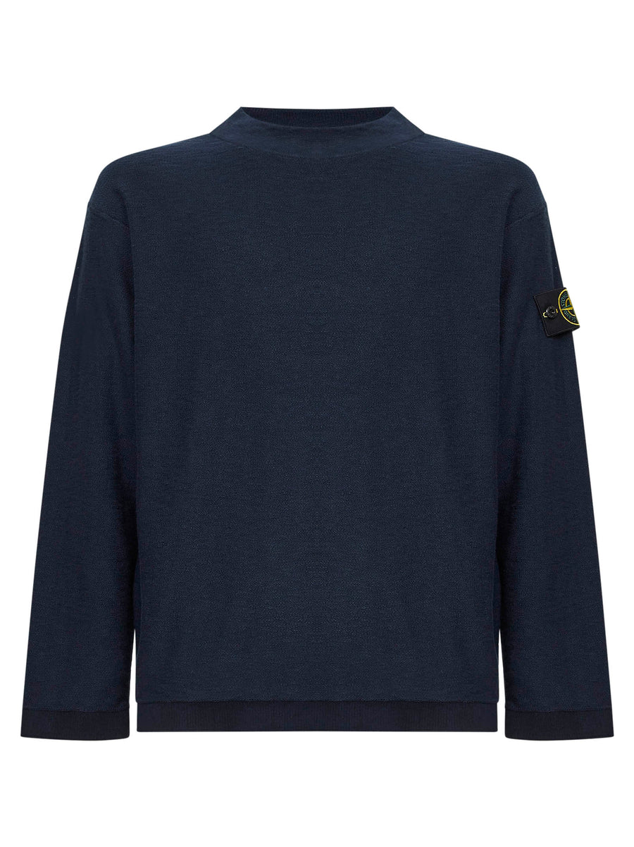 Cotton Blend Knit Sweater Blue