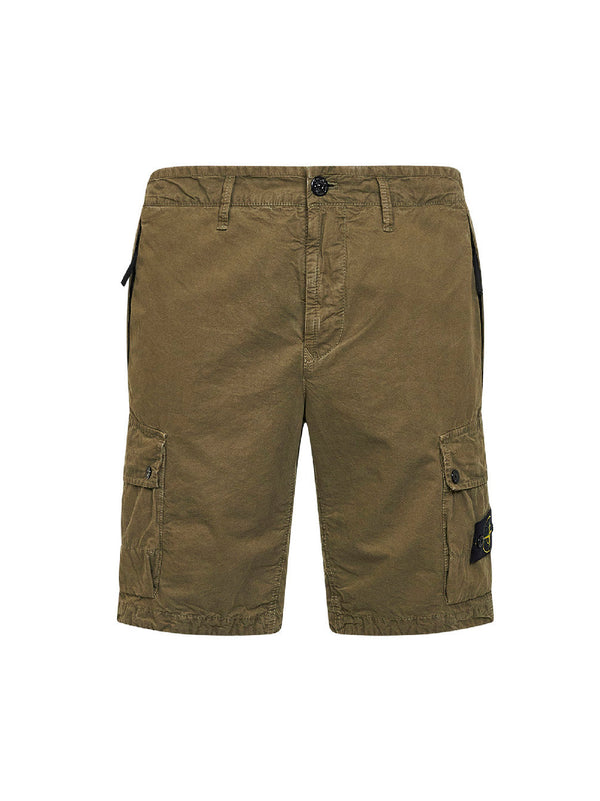 Military Green Organic Cotton Twill Cargo Bermuda Shorts Natural (veg) ->