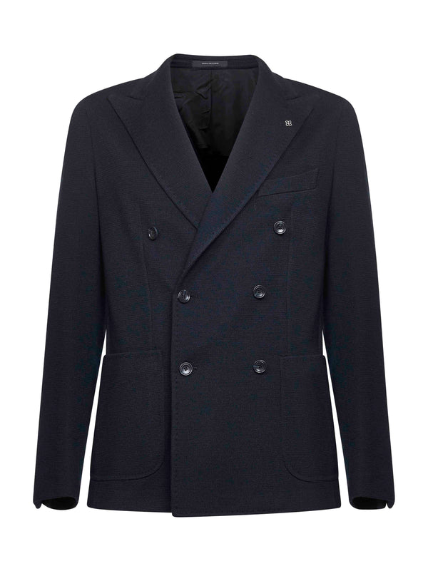 Blue Jersey Double-Breasted Blazer Polyester Jacket