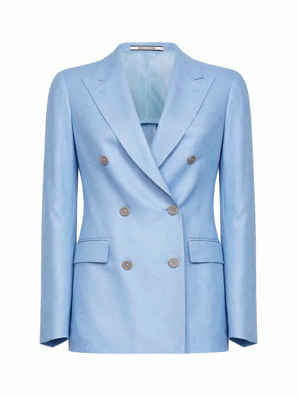 Double-Breasted Blazer Light Blue Virgin Wool Jacket