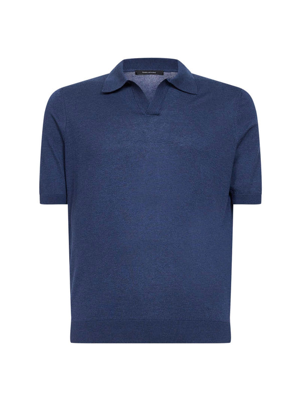 Knit Polo Shirt Silk Navy Blue