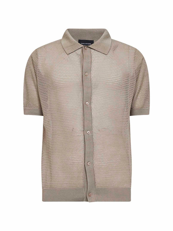 Shirt Pointelle Knit Short Sleeve Mud Cotton