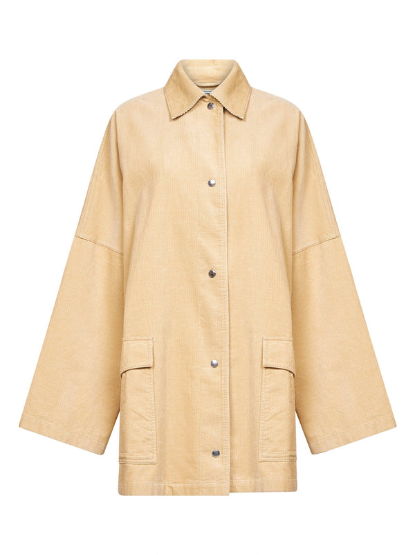 Beige Corduroy Shirt Jacket Cotton Bomber
