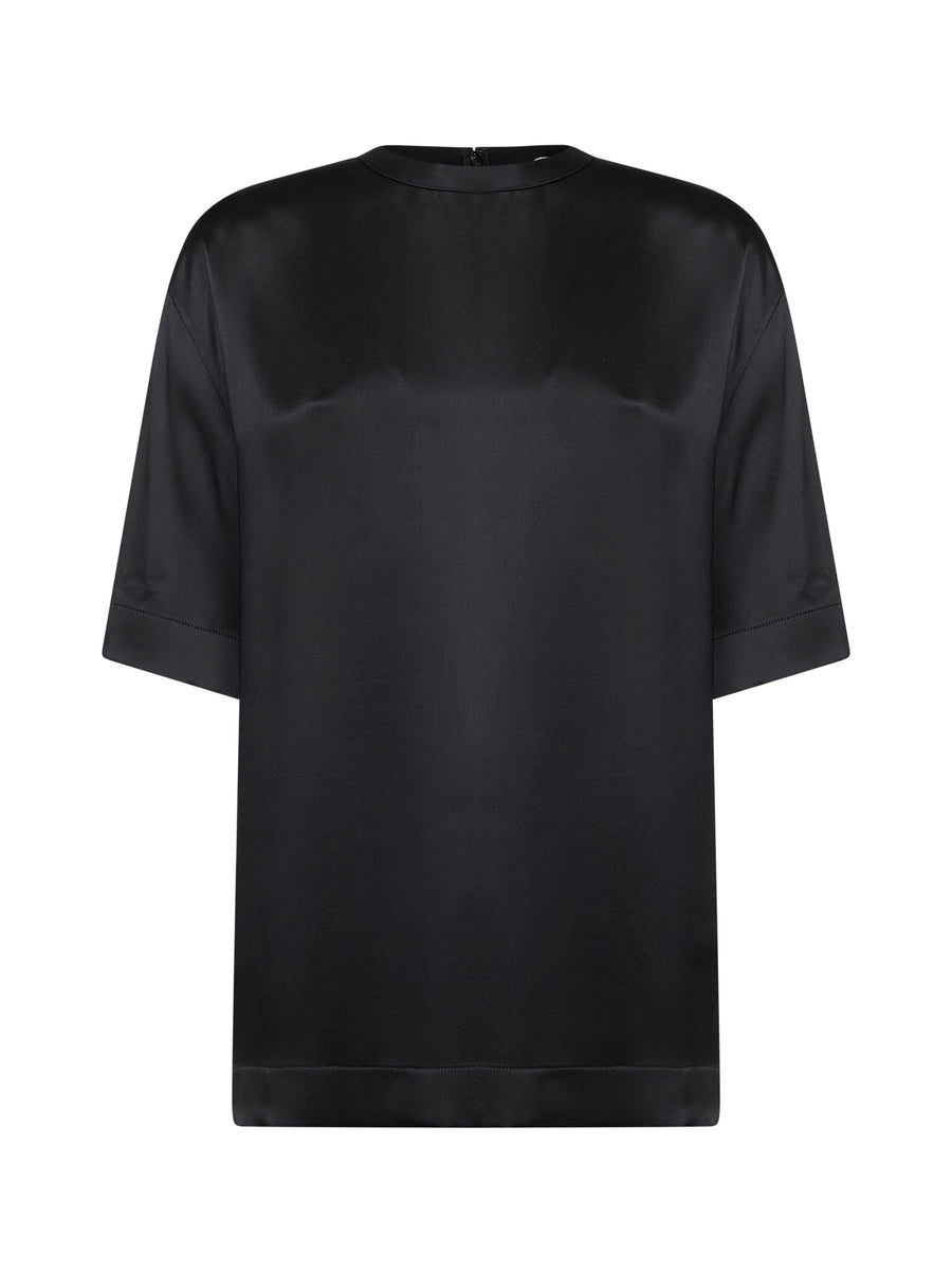 Black Viscose Satin Crewneck T-Shirt T-shirts & Jerseys