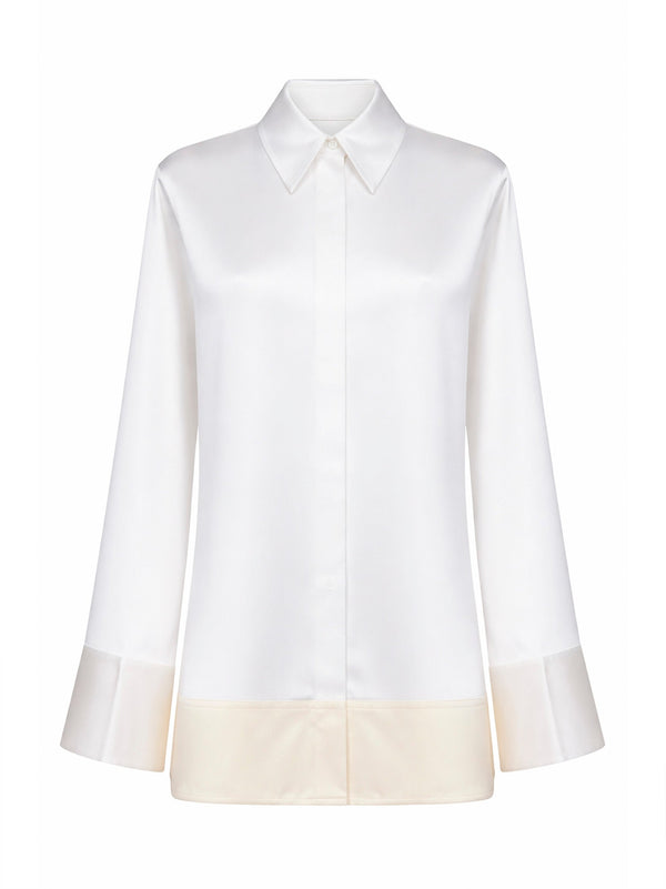 Shirt Tuxedo-Style White Satin Viscose