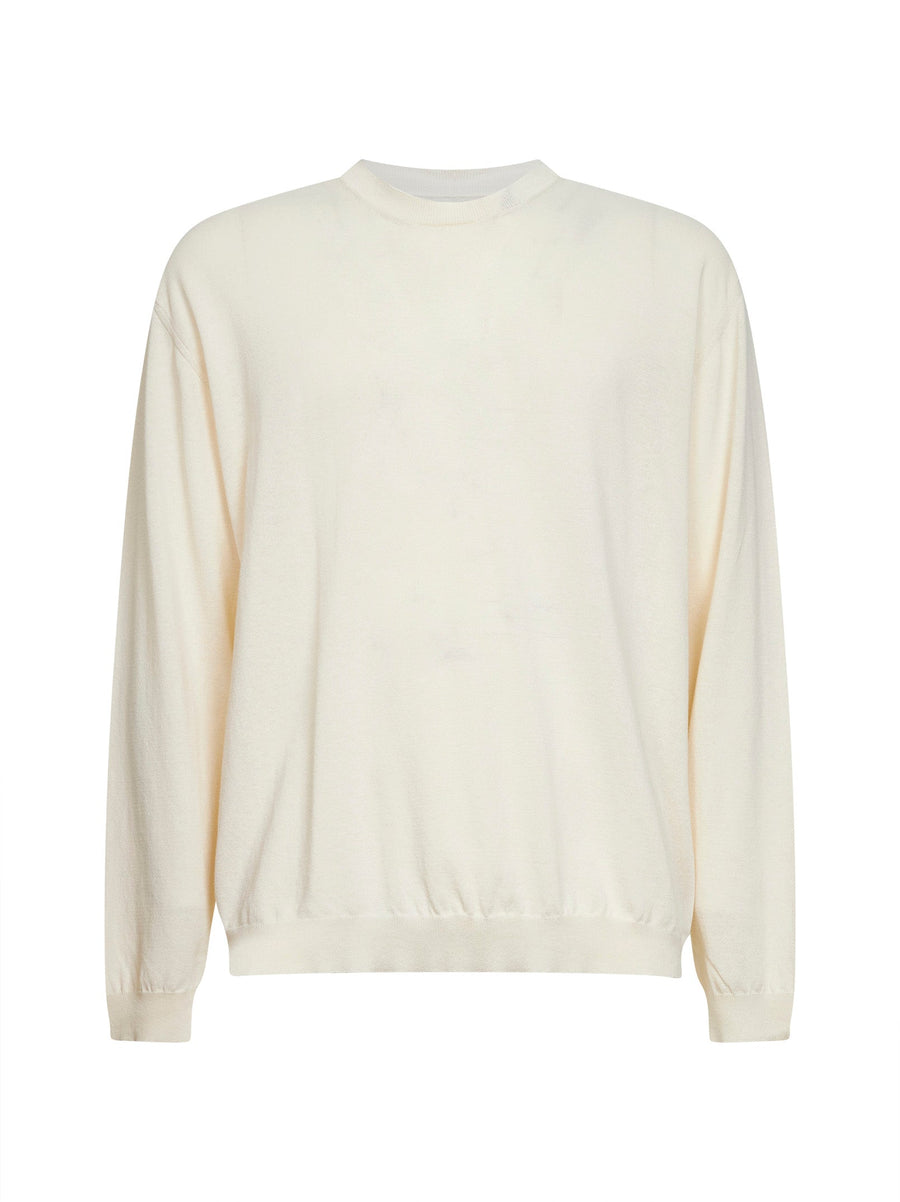Wool And Silk Crepe Crewneck Sweater Off White Cotton