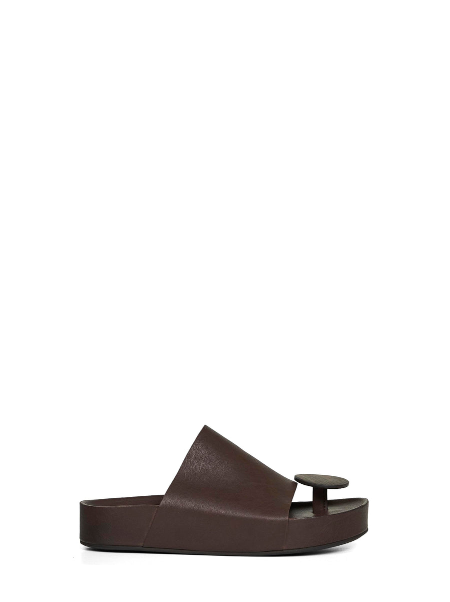 Brown Leather Round Thong Sandals Bovine