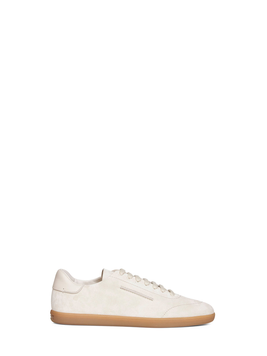 Low-Top Sneakers 232 White Suede Beige Calf Leather Trainers