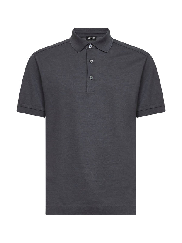 Piqué Polo Shirt Grey Cotton-Silk