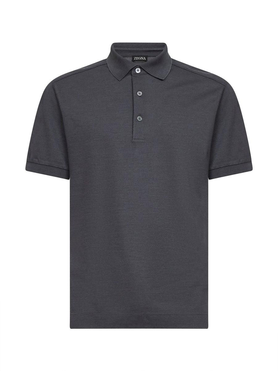 Piqué Polo Shirt Grey Cotton-Silk