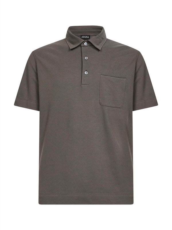 Polo Shirt Dark Beige Green Cotton