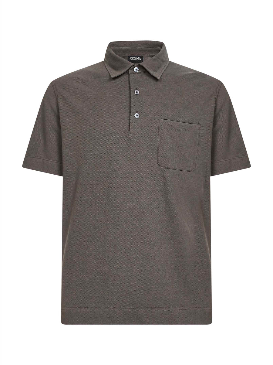 Polo Shirt Dark Beige Green Cotton