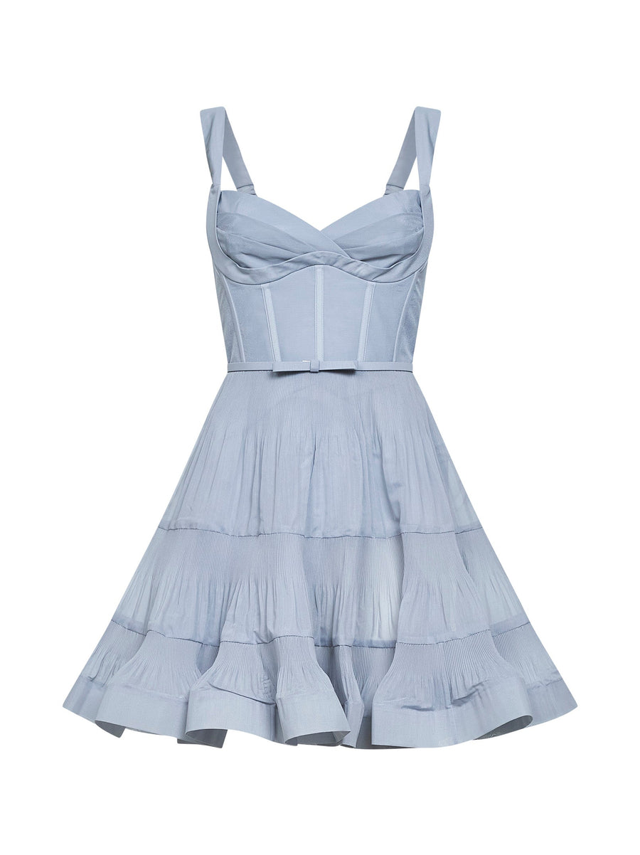 Mini Pleated Dress Light Blue Polyester