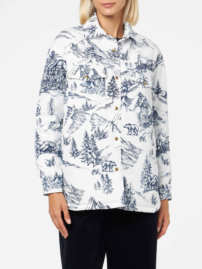 Kimmy Lightweight Quilted Jacket With Blue Toile De Jouy Print White