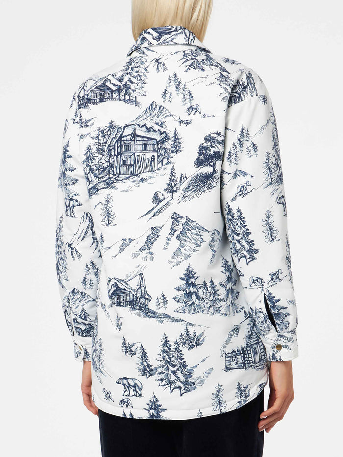 Kimmy Lightweight Quilted Jacket With Blue Toile De Jouy Print White