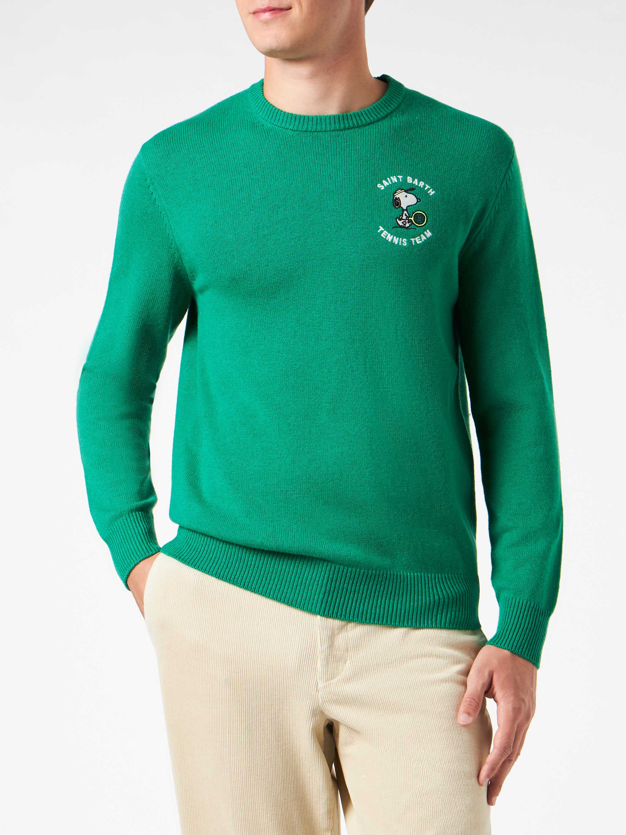 Man Crewneck Sweater With Snoopy Tennis Jacquard | - ©peanuts Special Edition Green