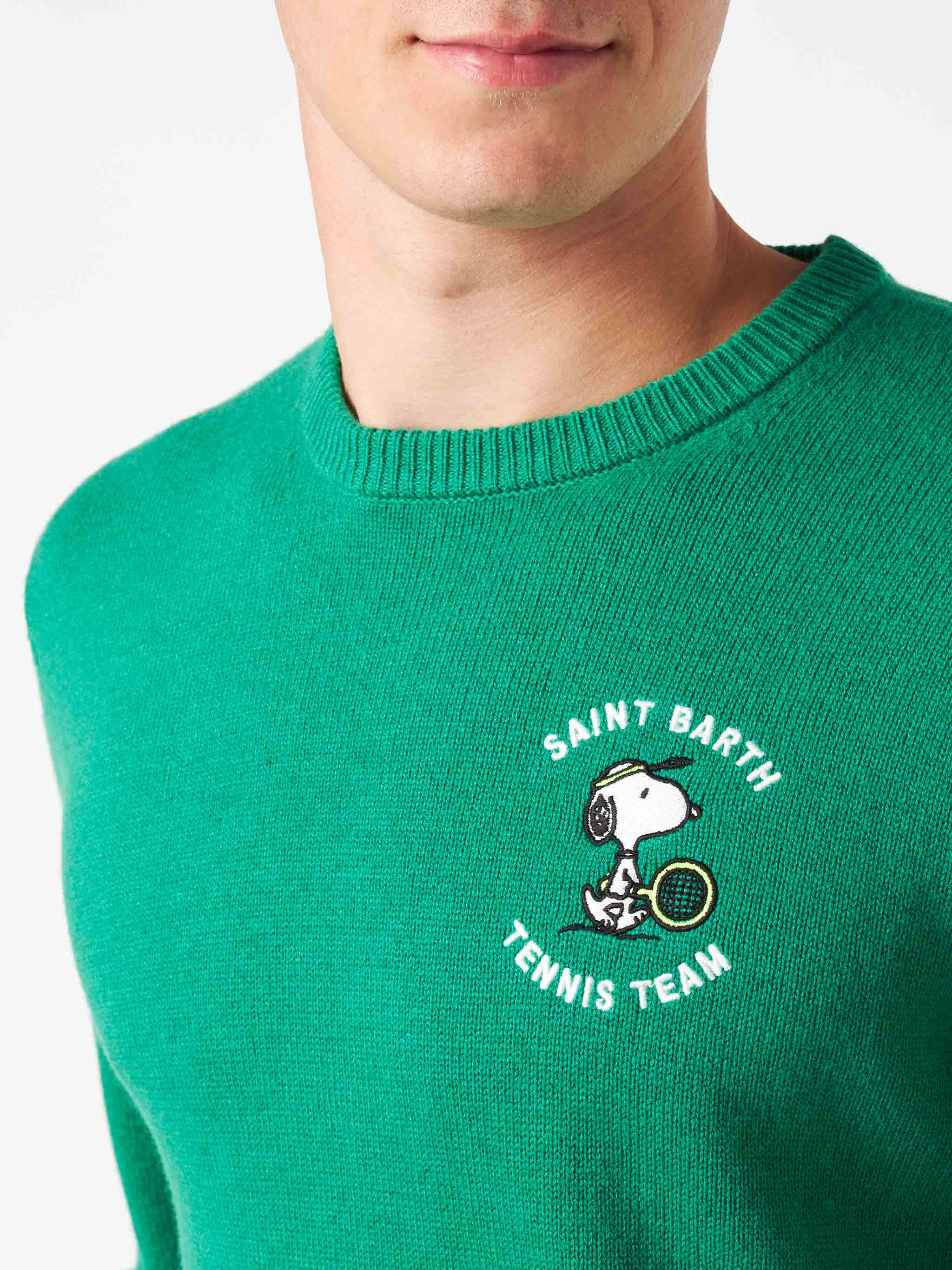 Man Crewneck Sweater With Snoopy Tennis Jacquard | - ©peanuts Special Edition Green
