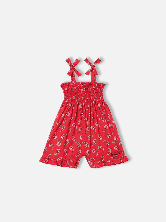 Girl Playsuit With Paisley Print Red Beach Robe