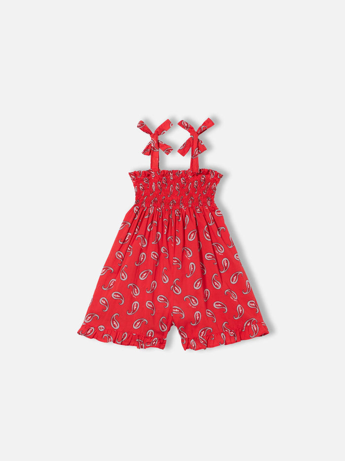 Girl Playsuit With Paisley Print Red Beach Robe