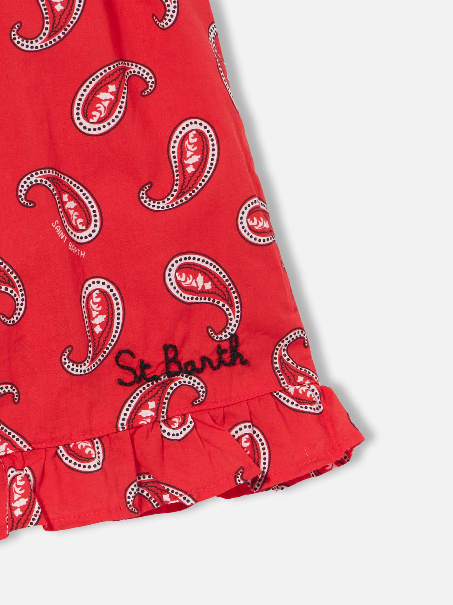 Girl Playsuit With Paisley Print Red Beach Robe