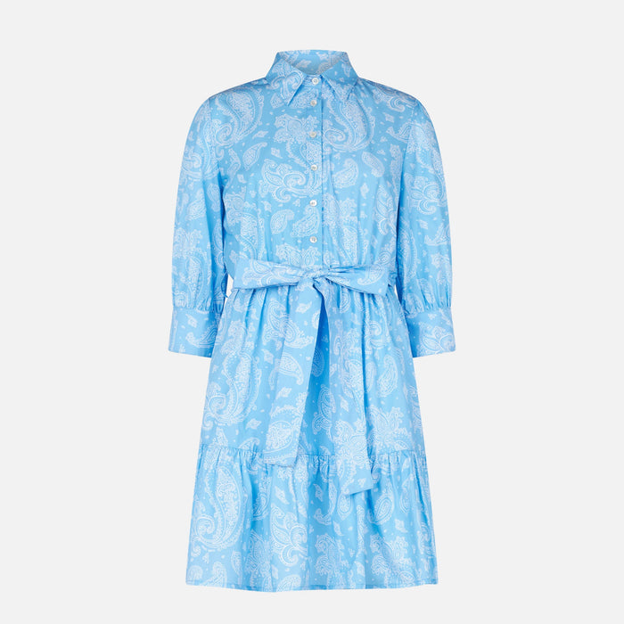 Paisley Print Cotton Short Dress Daisi Blue