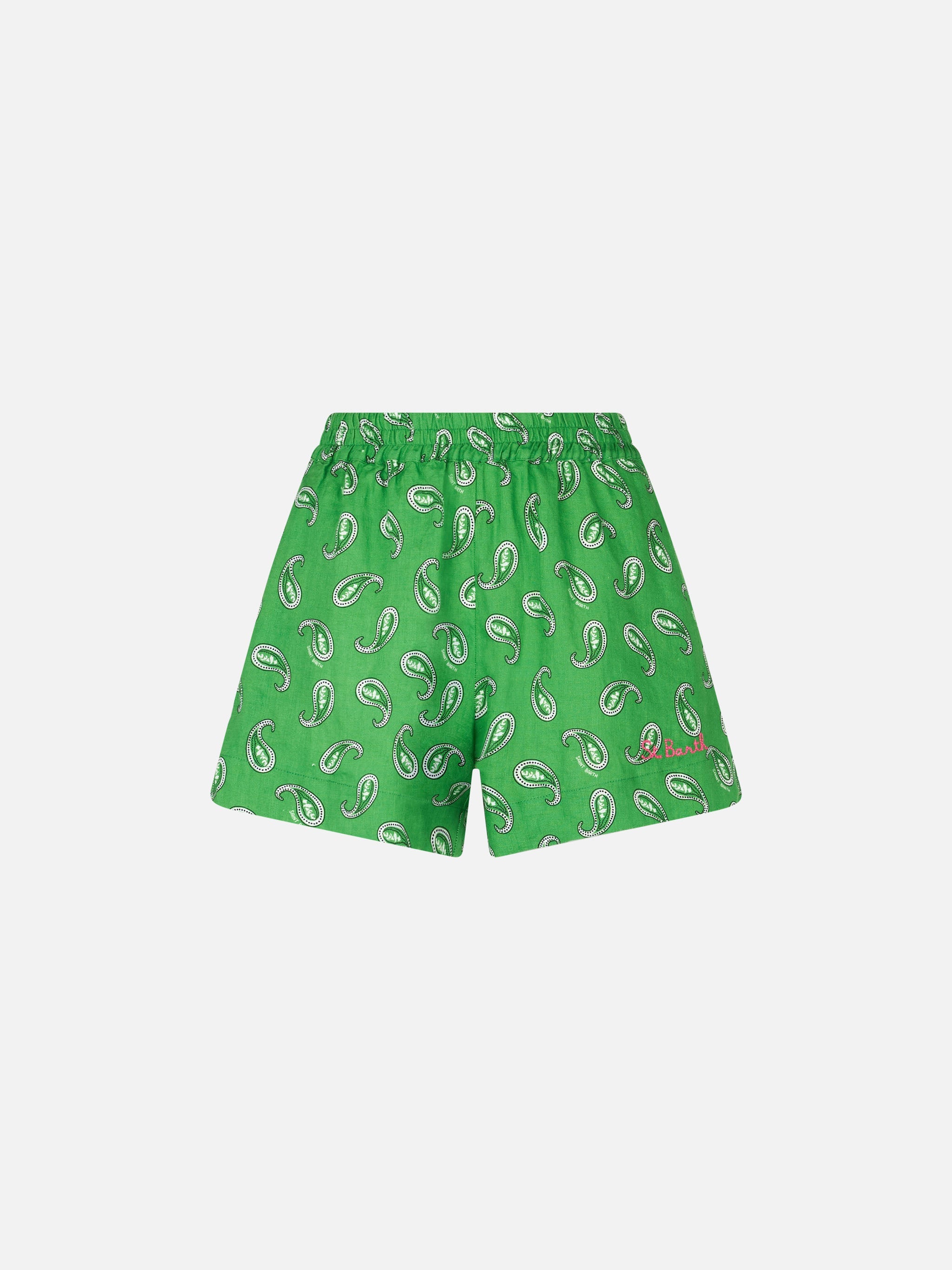 Lierre Green Paisley Linen Shorts Pant