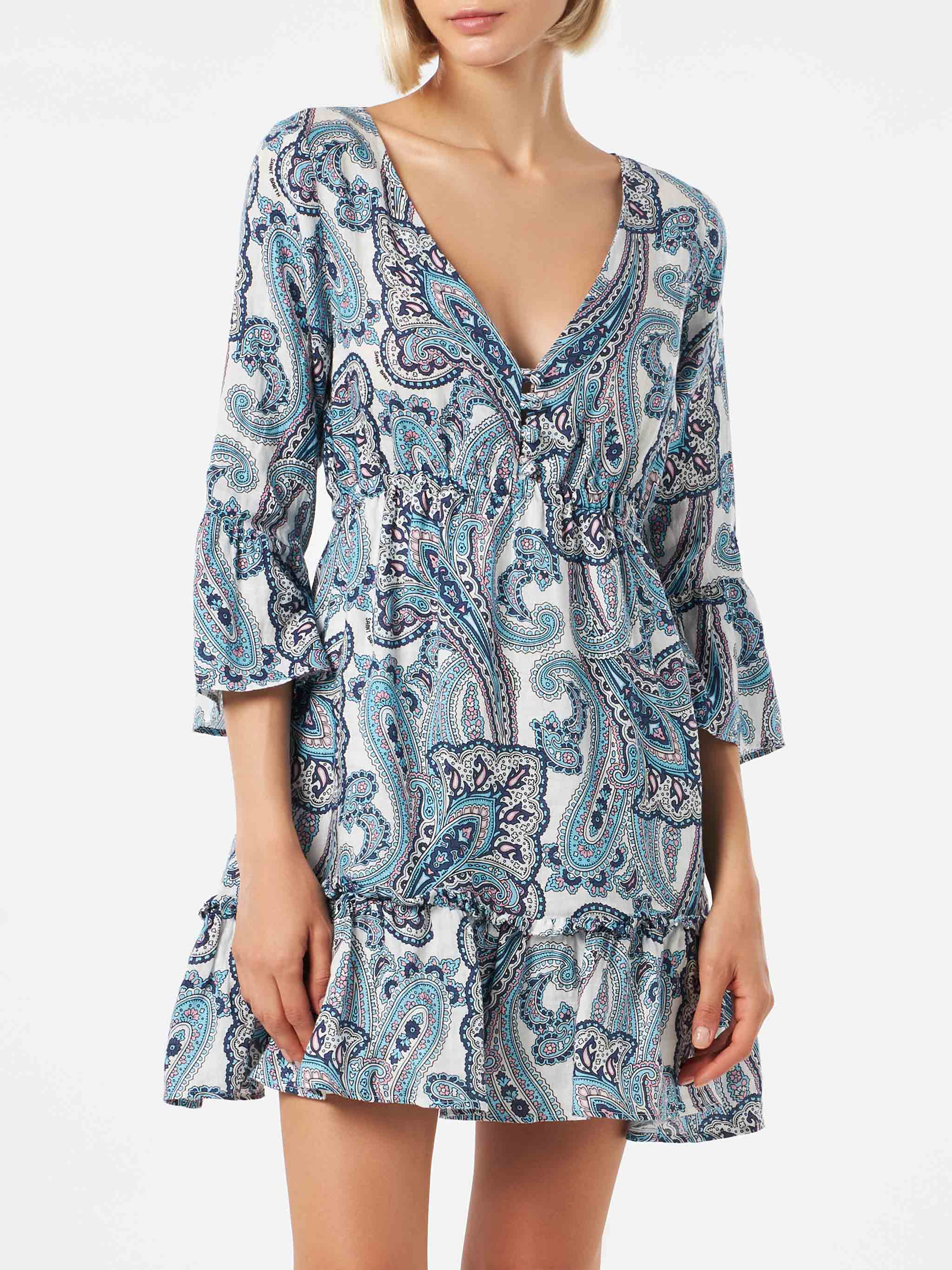 Hemil Linen Short Dress With Paisley Print __single__