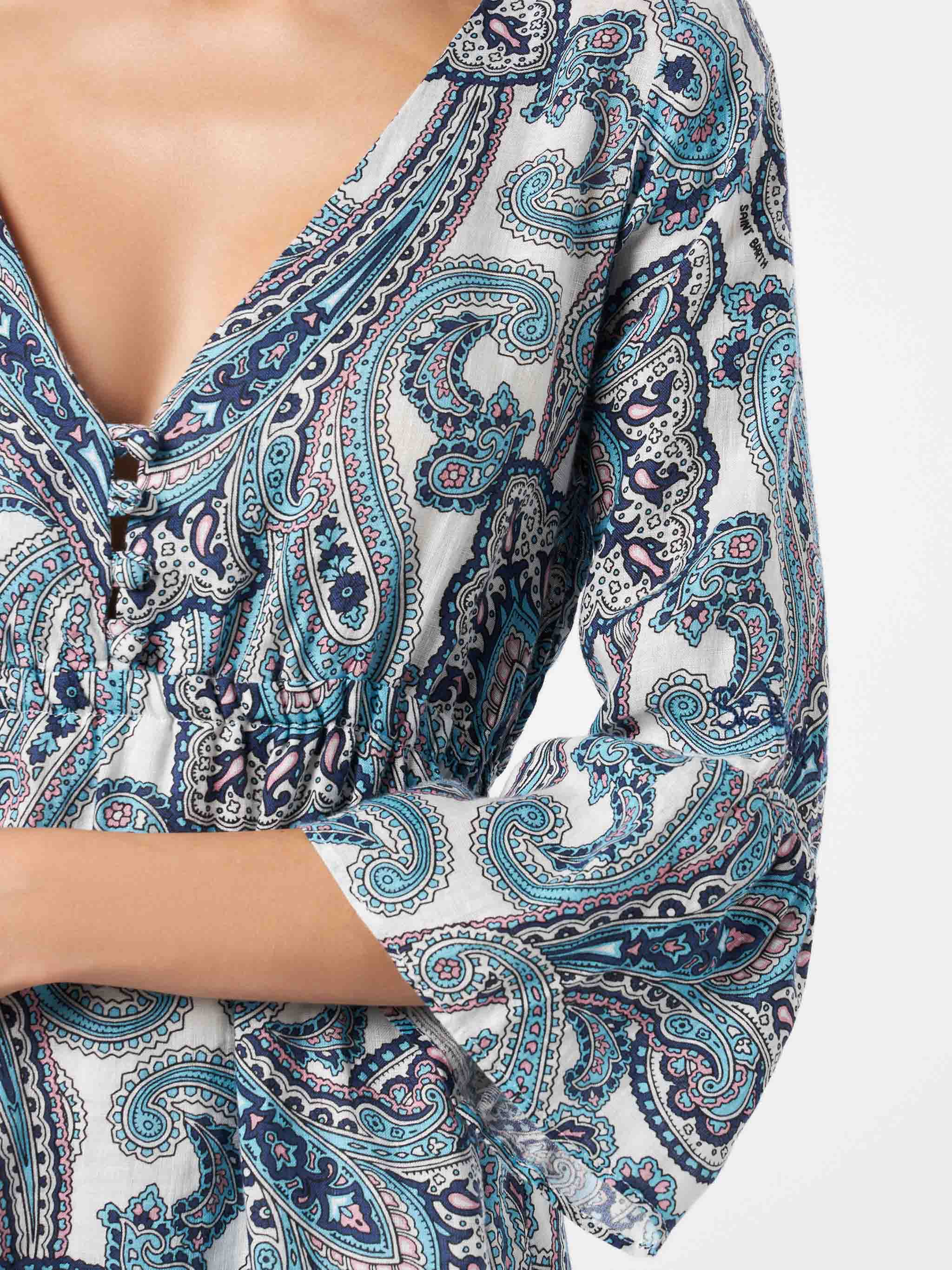 Hemil Linen Short Dress With Paisley Print __single__