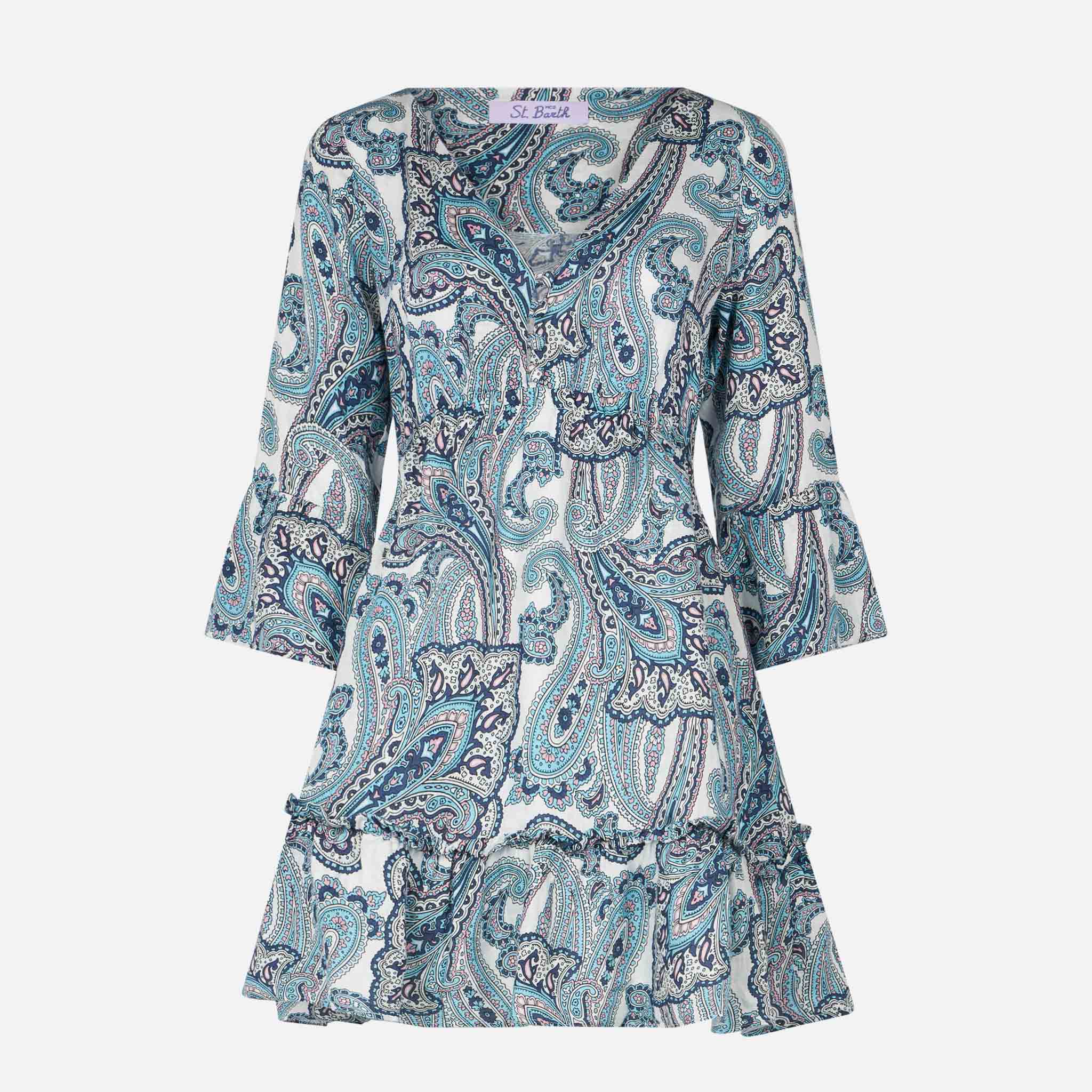 Hemil Linen Short Dress With Paisley Print __single__