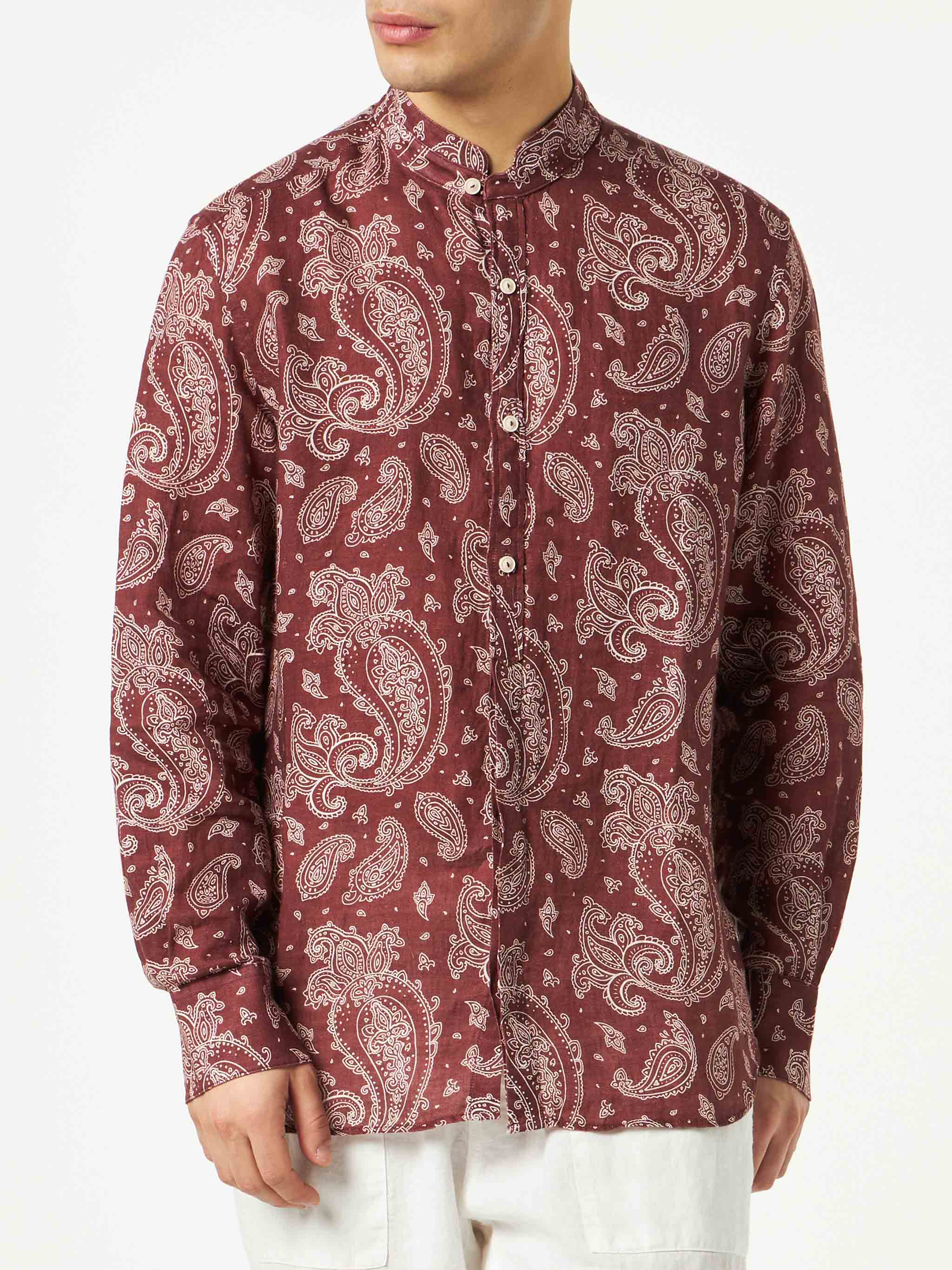 Man Shirt With Paisley Print Brown