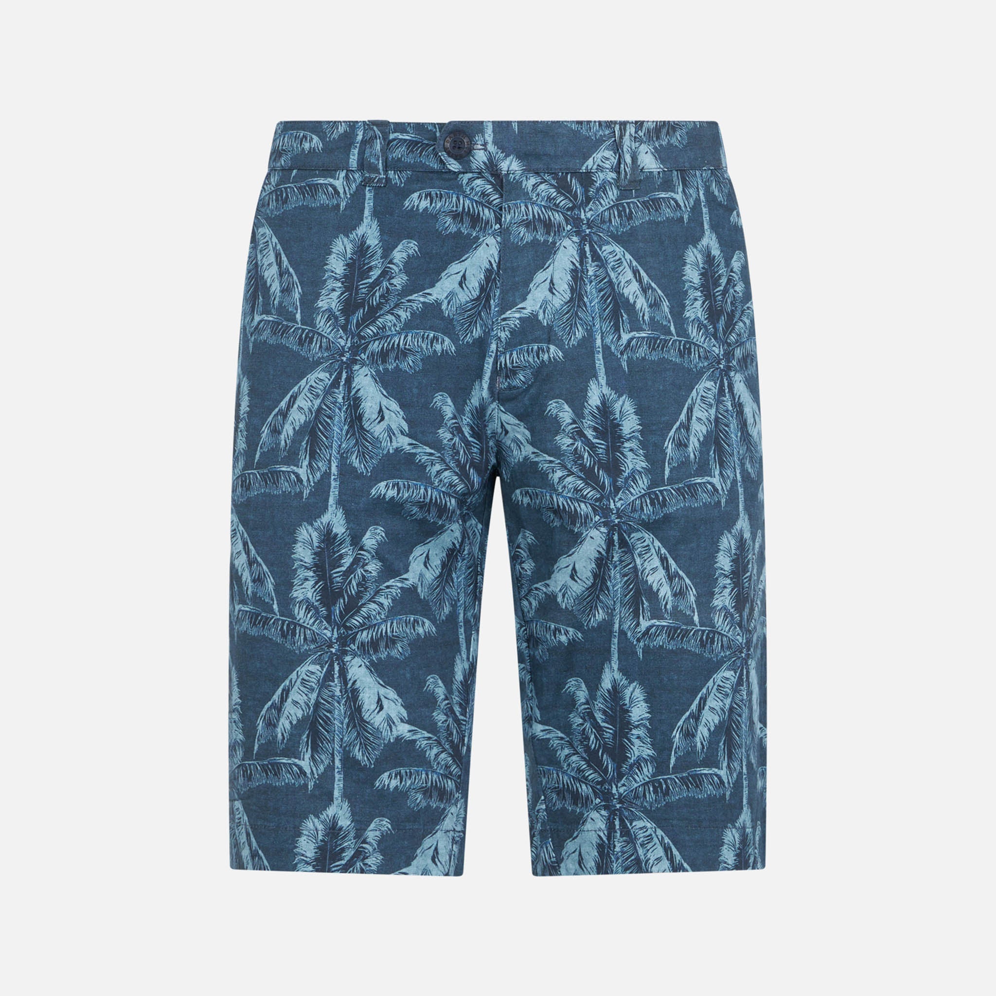 Man Cotton Bermuda With Palm Print Blue Pant
