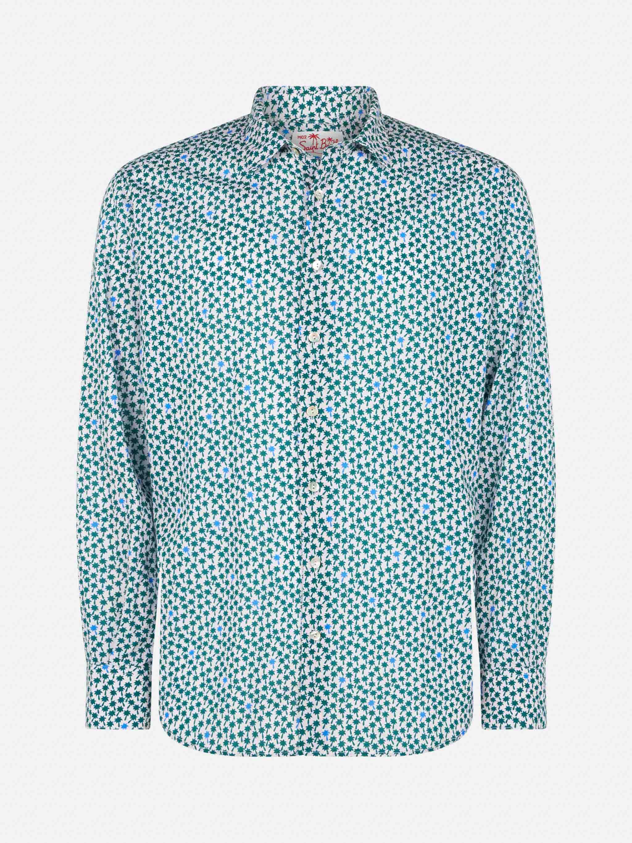 Man Muslin Cotton Sikelia Shirt With Palms Print Pink
