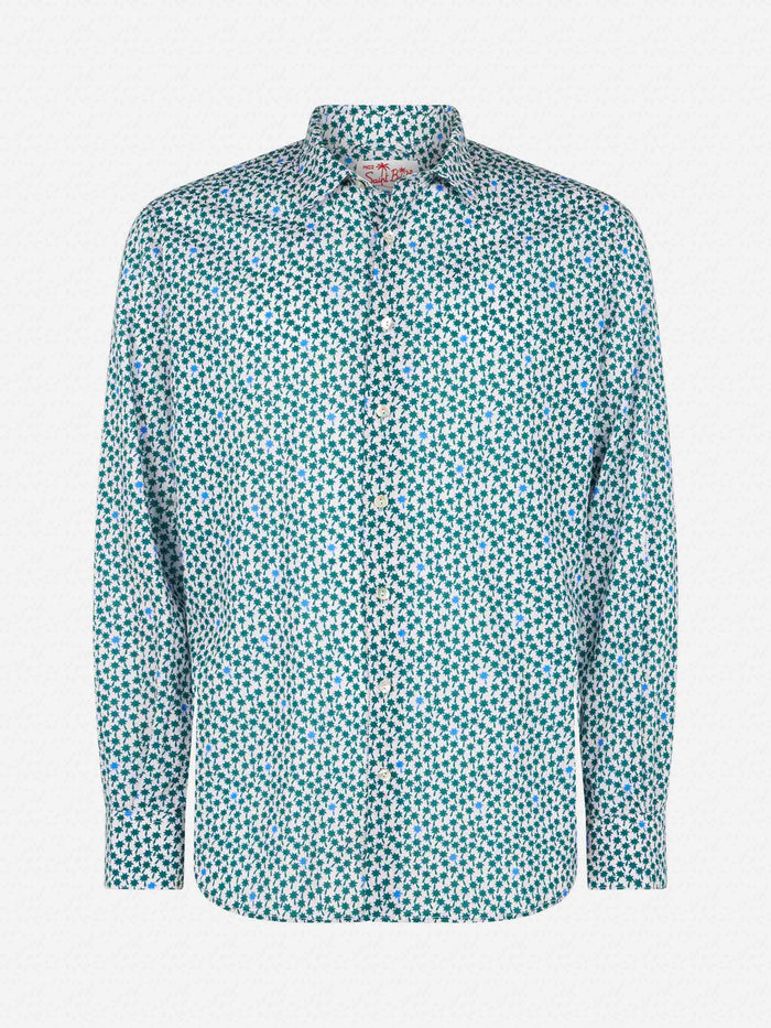 Man Muslin Cotton Sikelia Shirt With Palms Print Pink