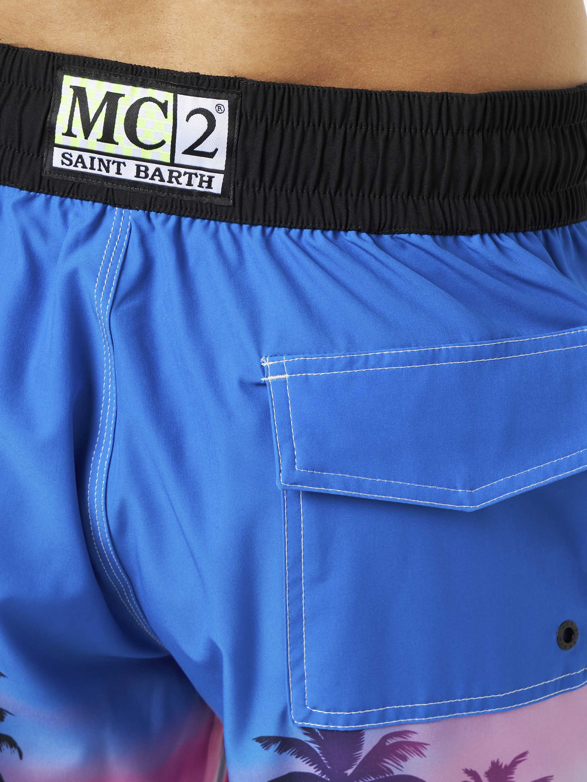 Man Comfort And Stretch Surf Shorts With Palm Print Sky Swimshort