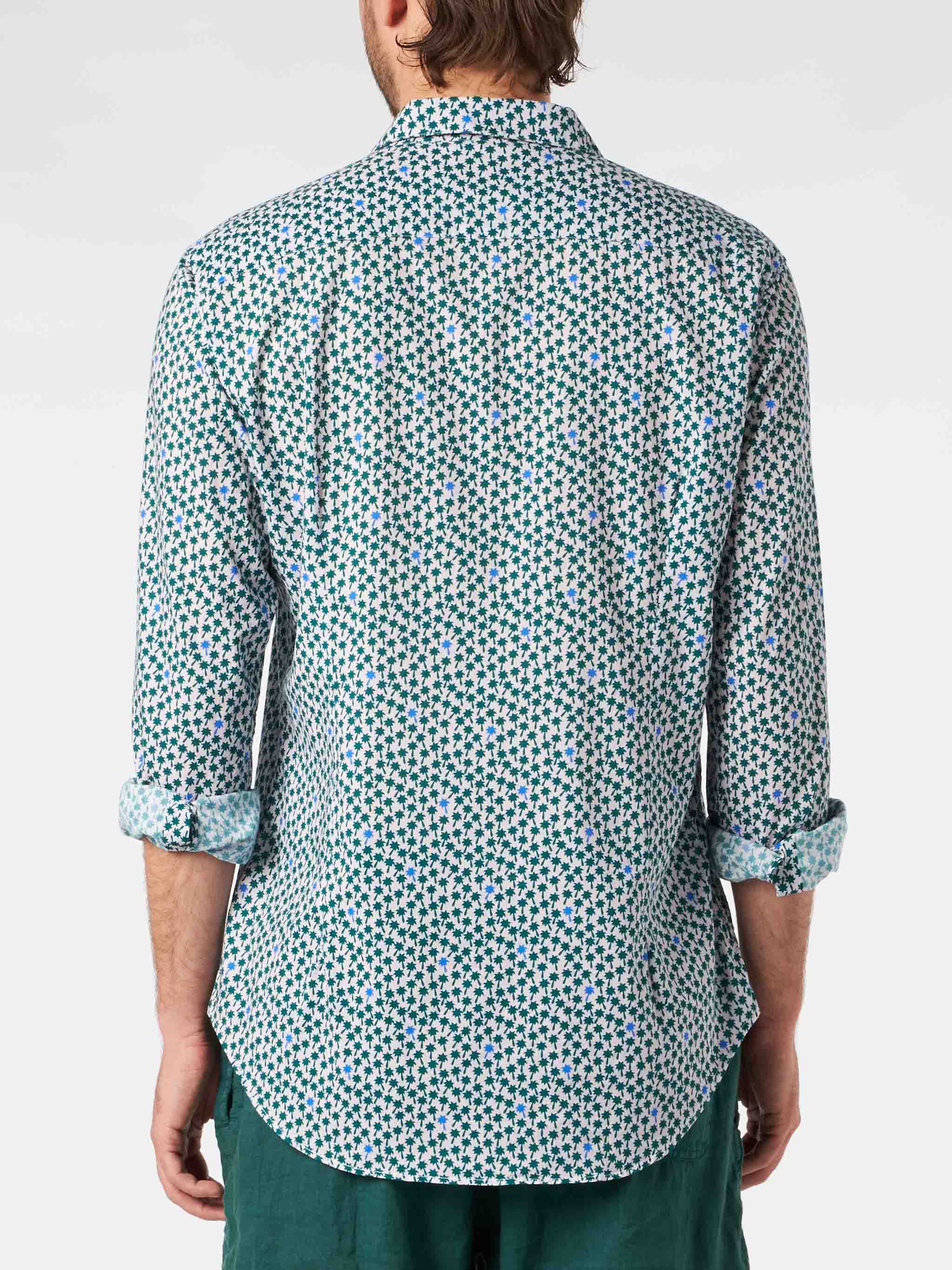 Man Muslin Cotton Sikelia Shirt With Palms Print Pink