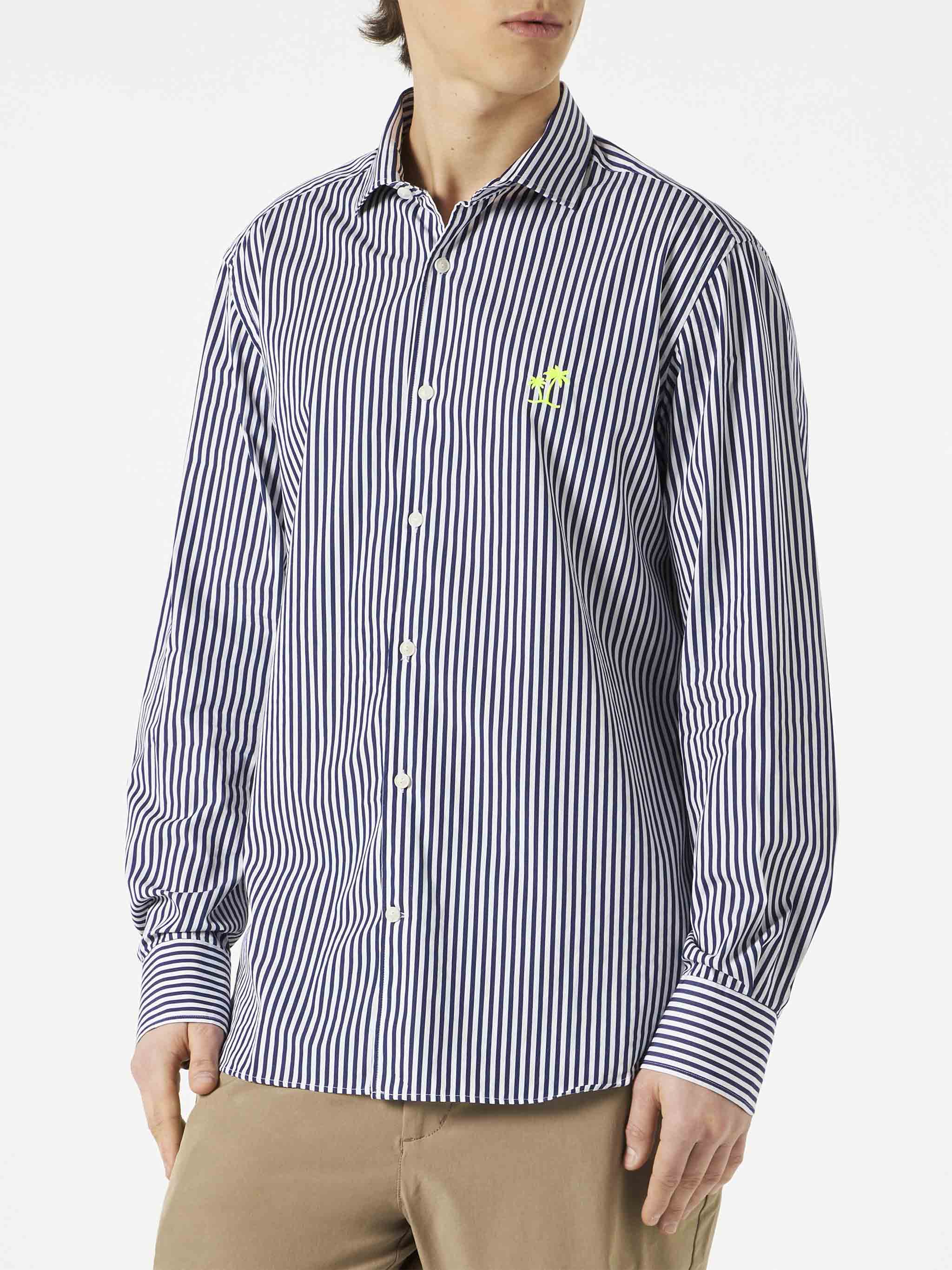 Man Striped Cotton Pamplona Shirt Blue