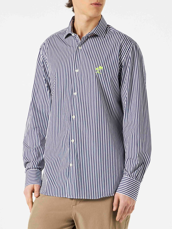 Man Striped Cotton Pamplona Shirt Blue