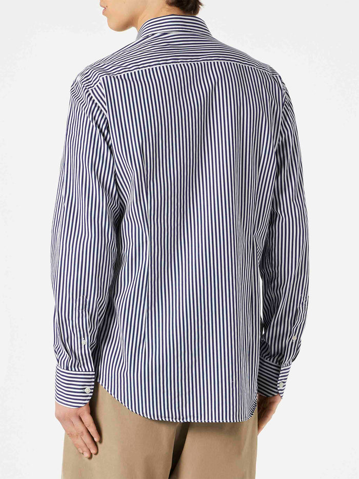 Man Striped Cotton Pamplona Shirt Blue