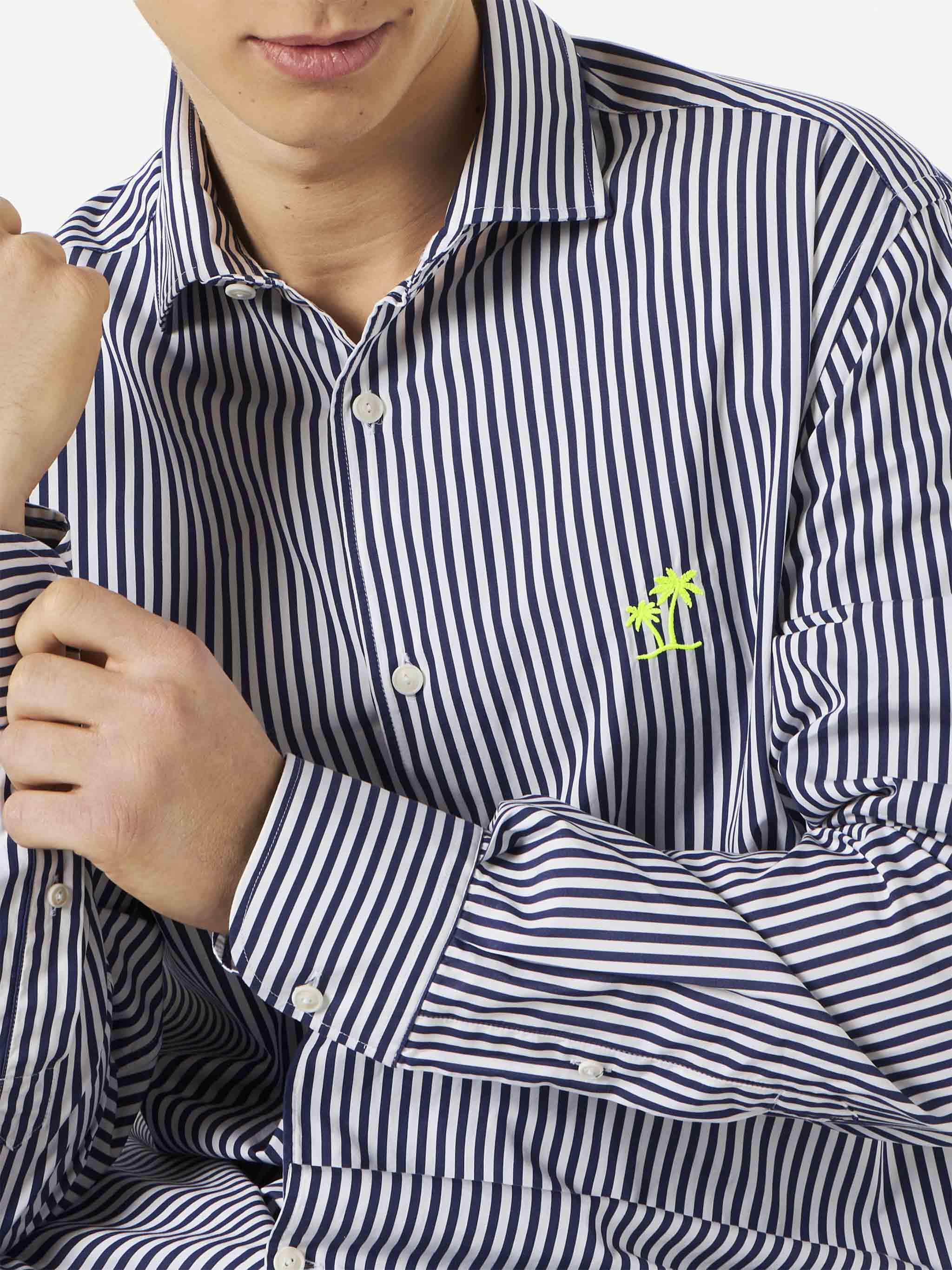Man Striped Cotton Pamplona Shirt Blue