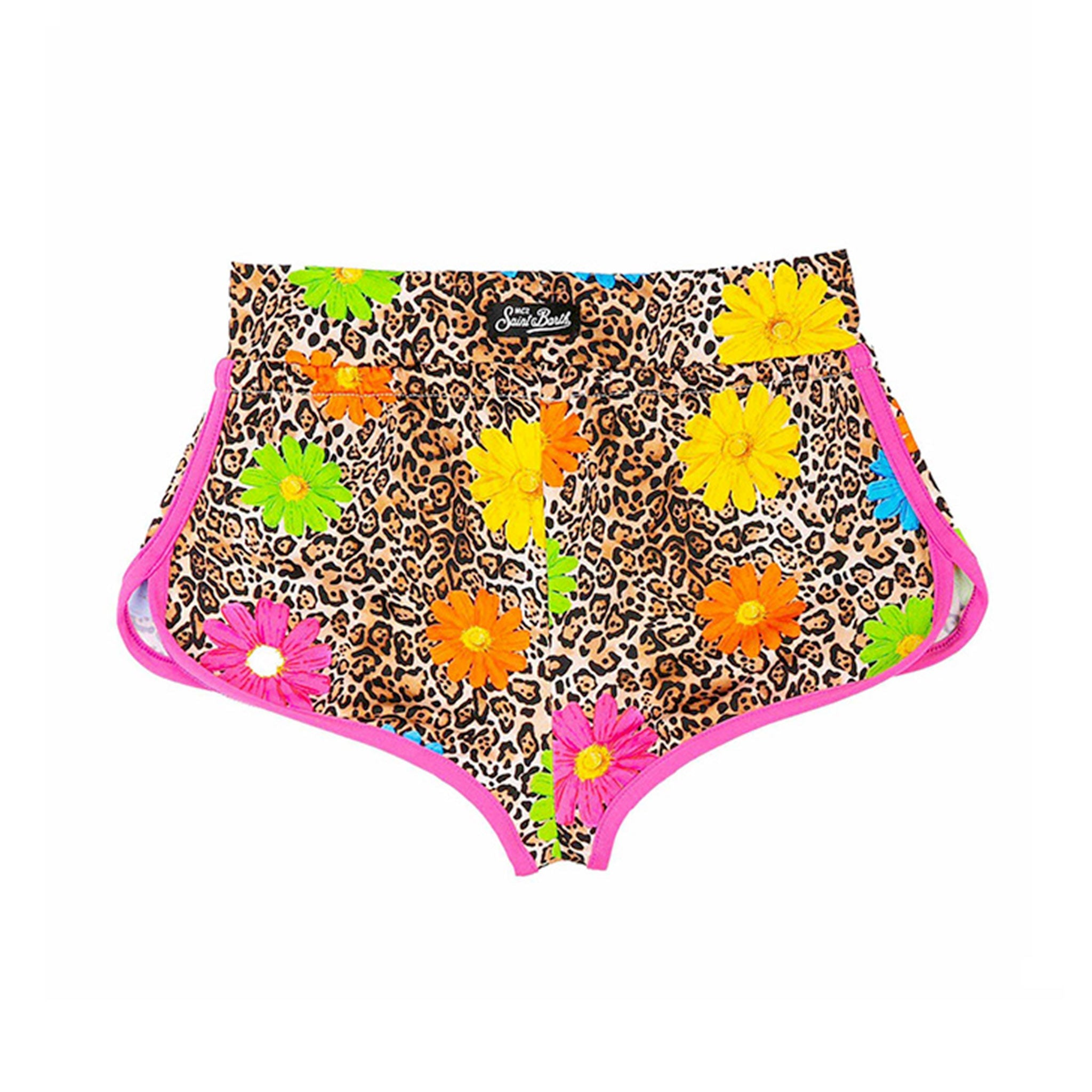 Girl Beach Shorts With Daisy Smile Print Brown Pant