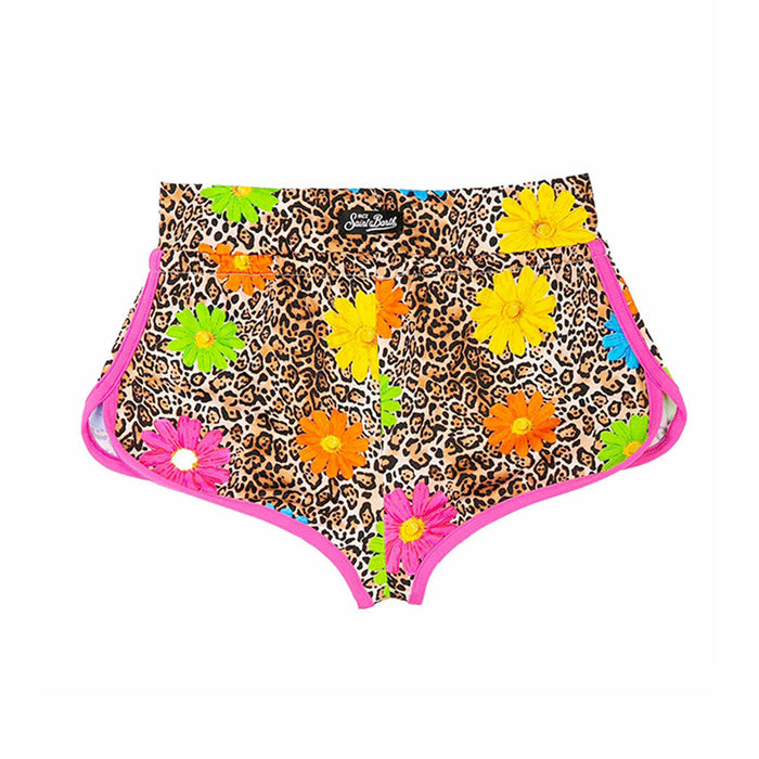 Girl Beach Shorts With Daisy Smile Print Brown Pant