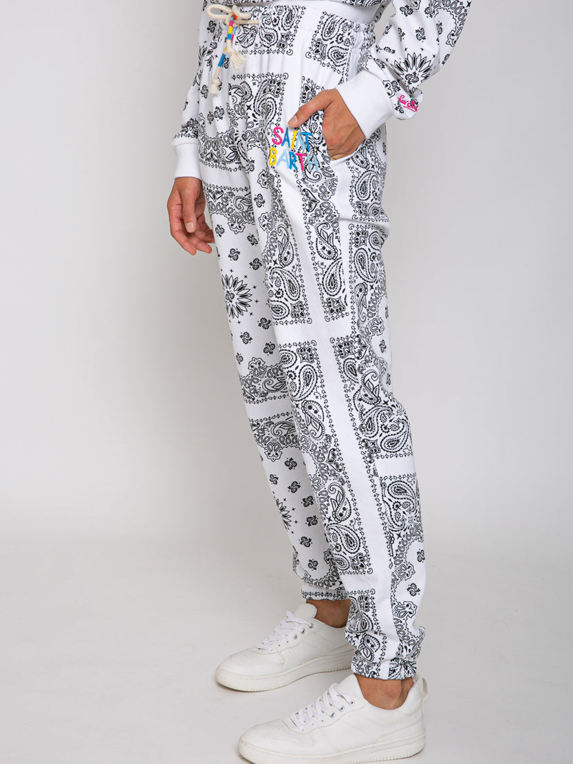 Cotton Bandana Joggers With Saint Barth Embroidery White Pant