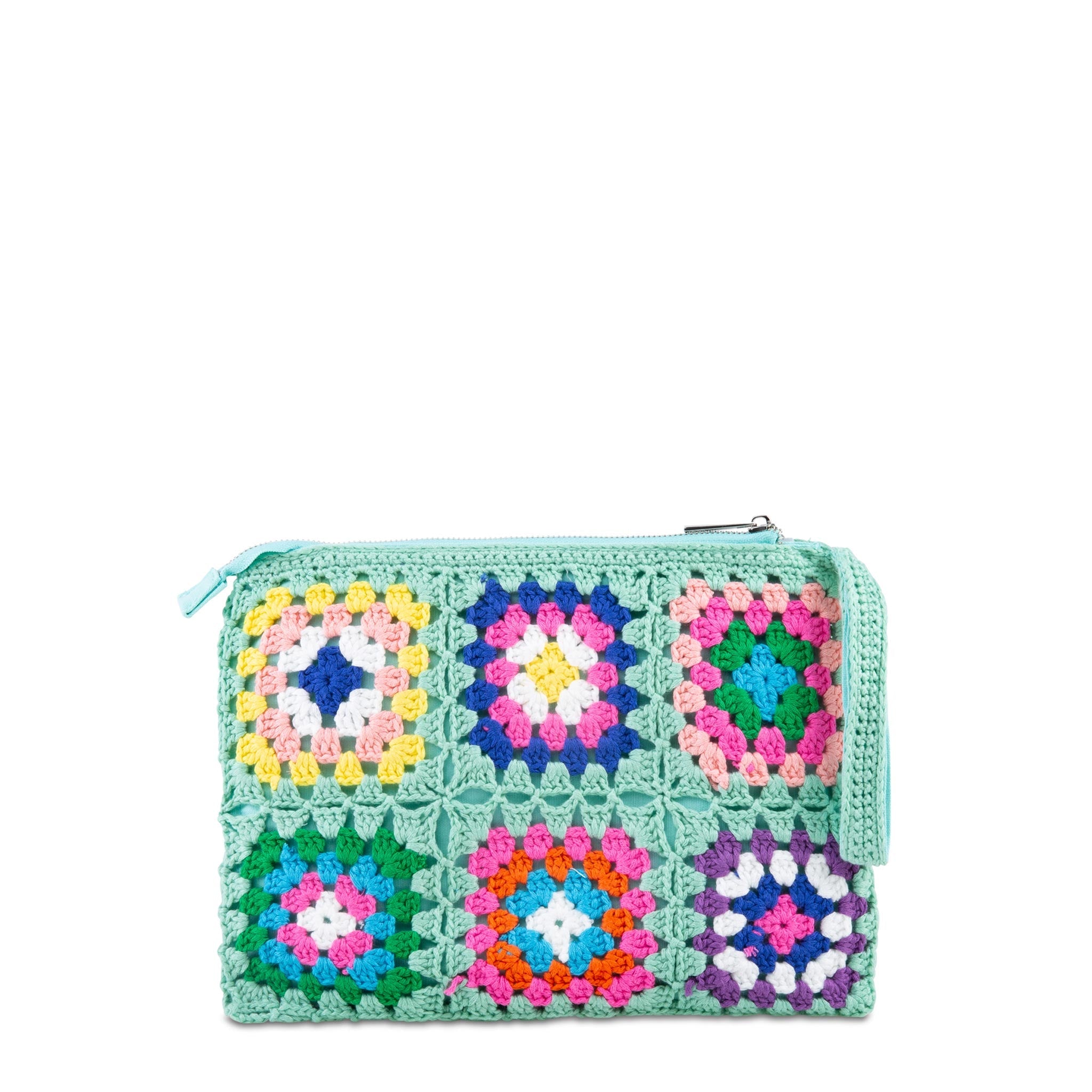 Parisienne Water Green Crochet Pouch Bag With Saint Barth Embroidery Pochette