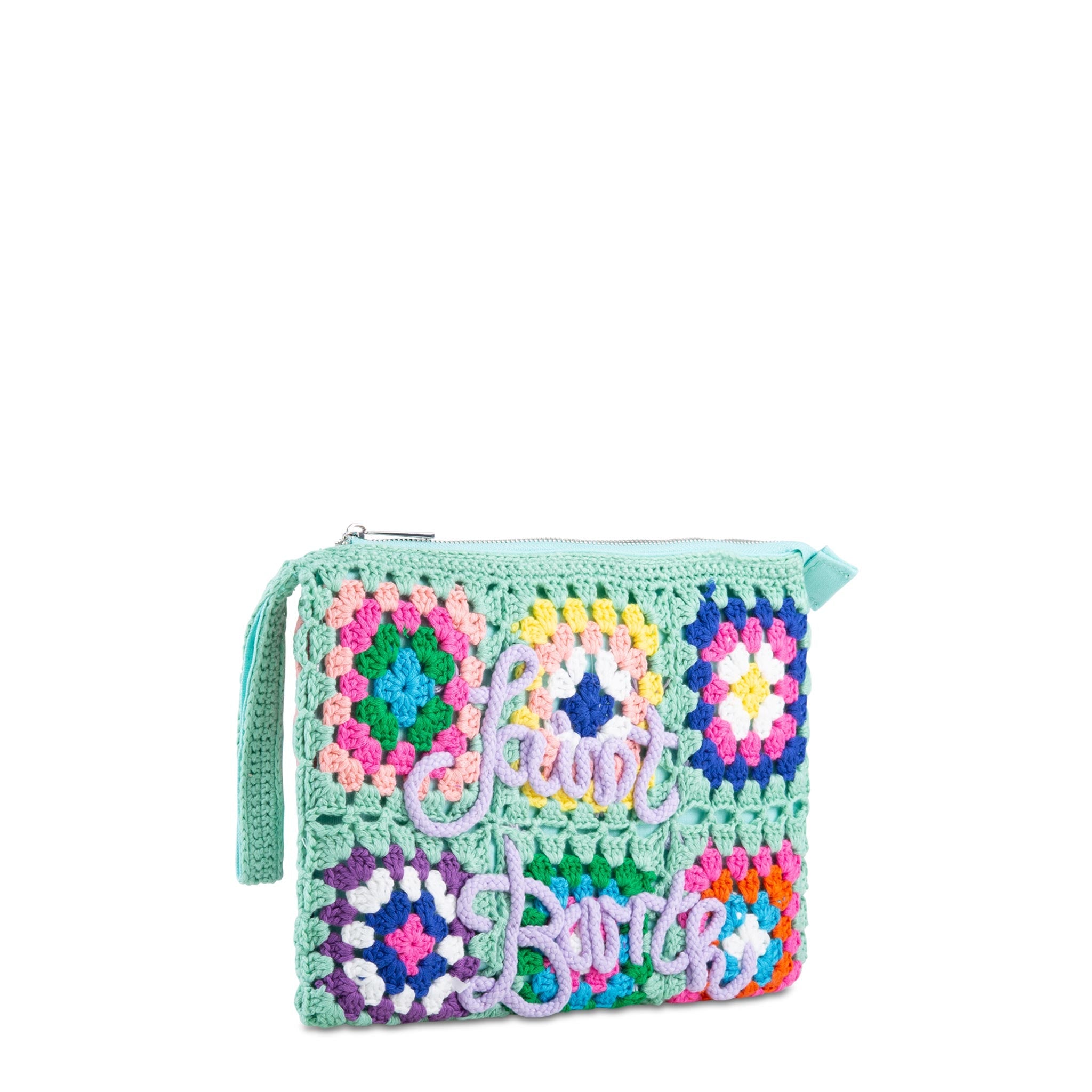 Parisienne Water Green Crochet Pouch Bag With Saint Barth Embroidery Pochette