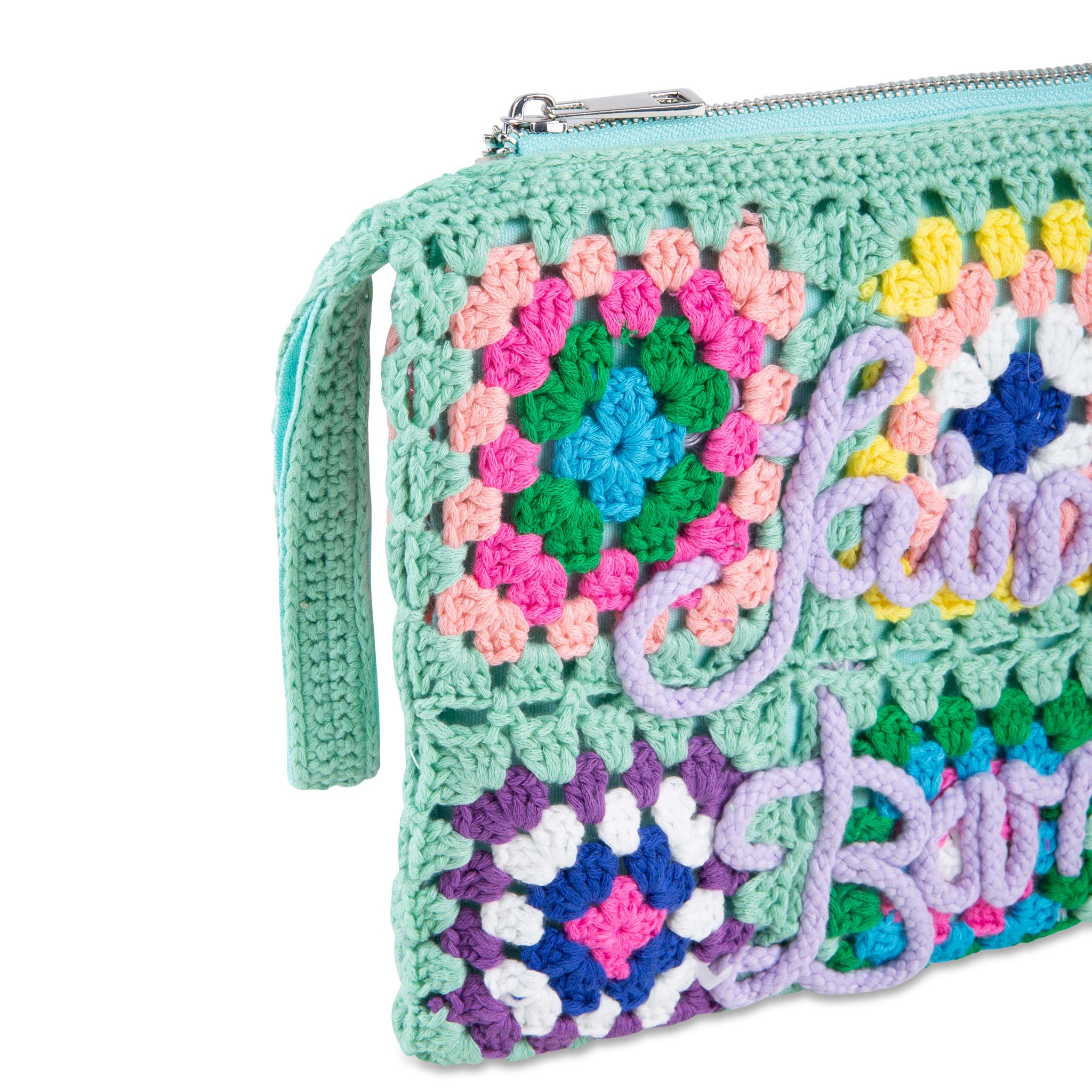 Parisienne Water Green Crochet Pouch Bag With Saint Barth Embroidery Pochette