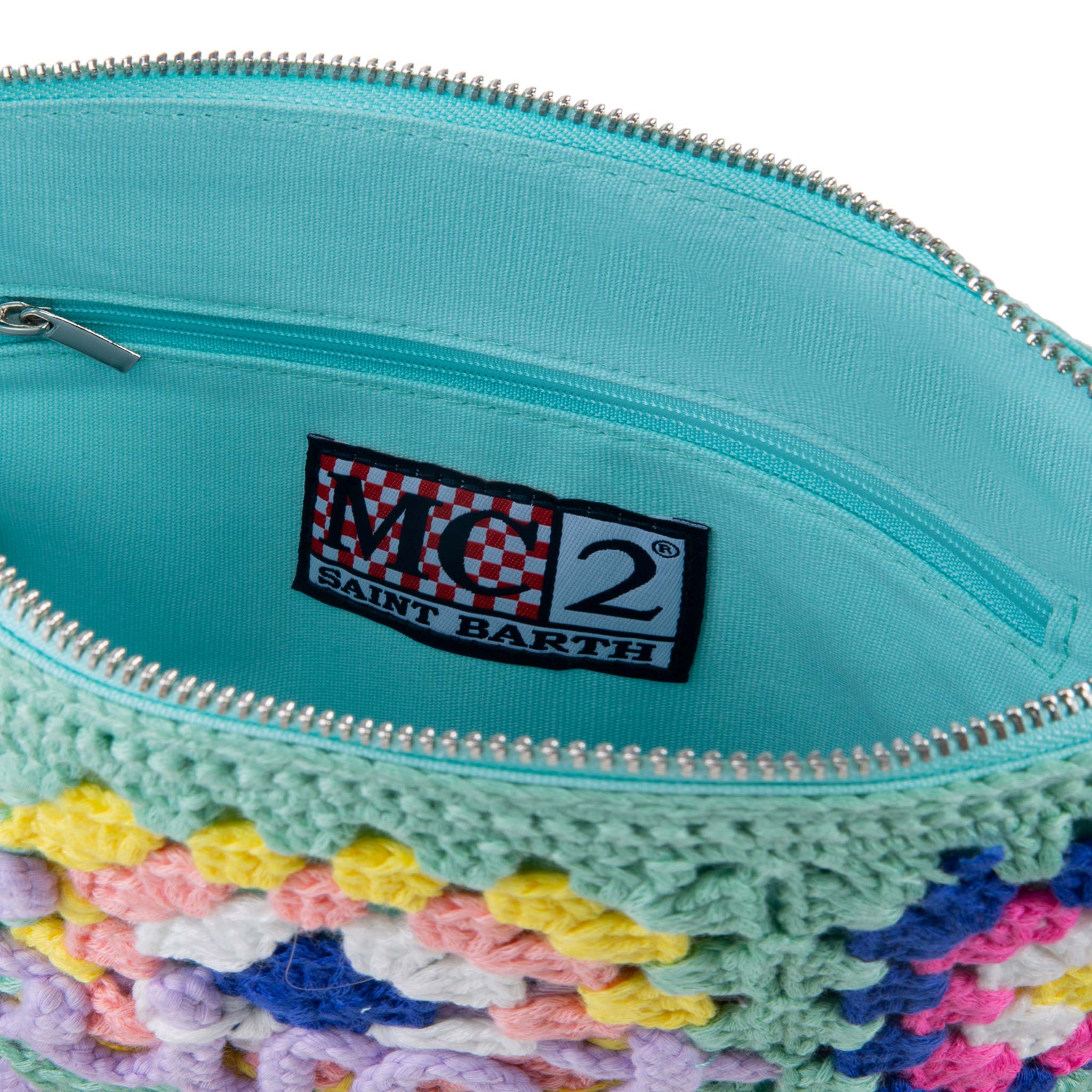 Parisienne Water Green Crochet Pouch Bag With Saint Barth Embroidery Pochette
