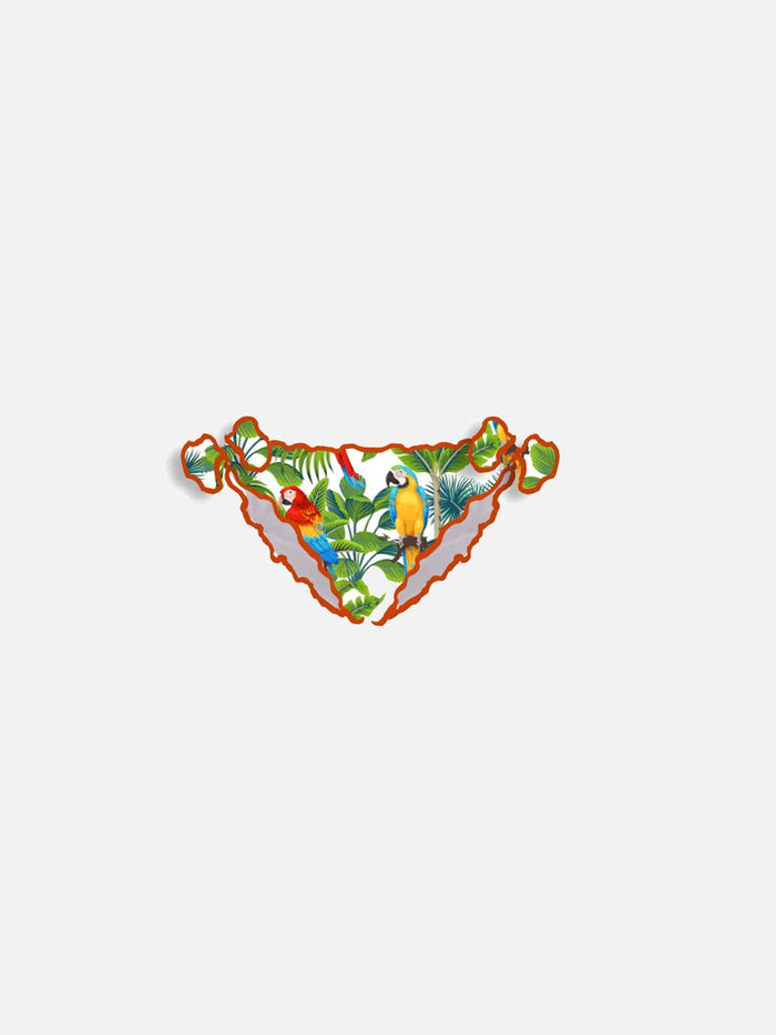 Girl Swim Briefs With Tropical Print White Bottom
